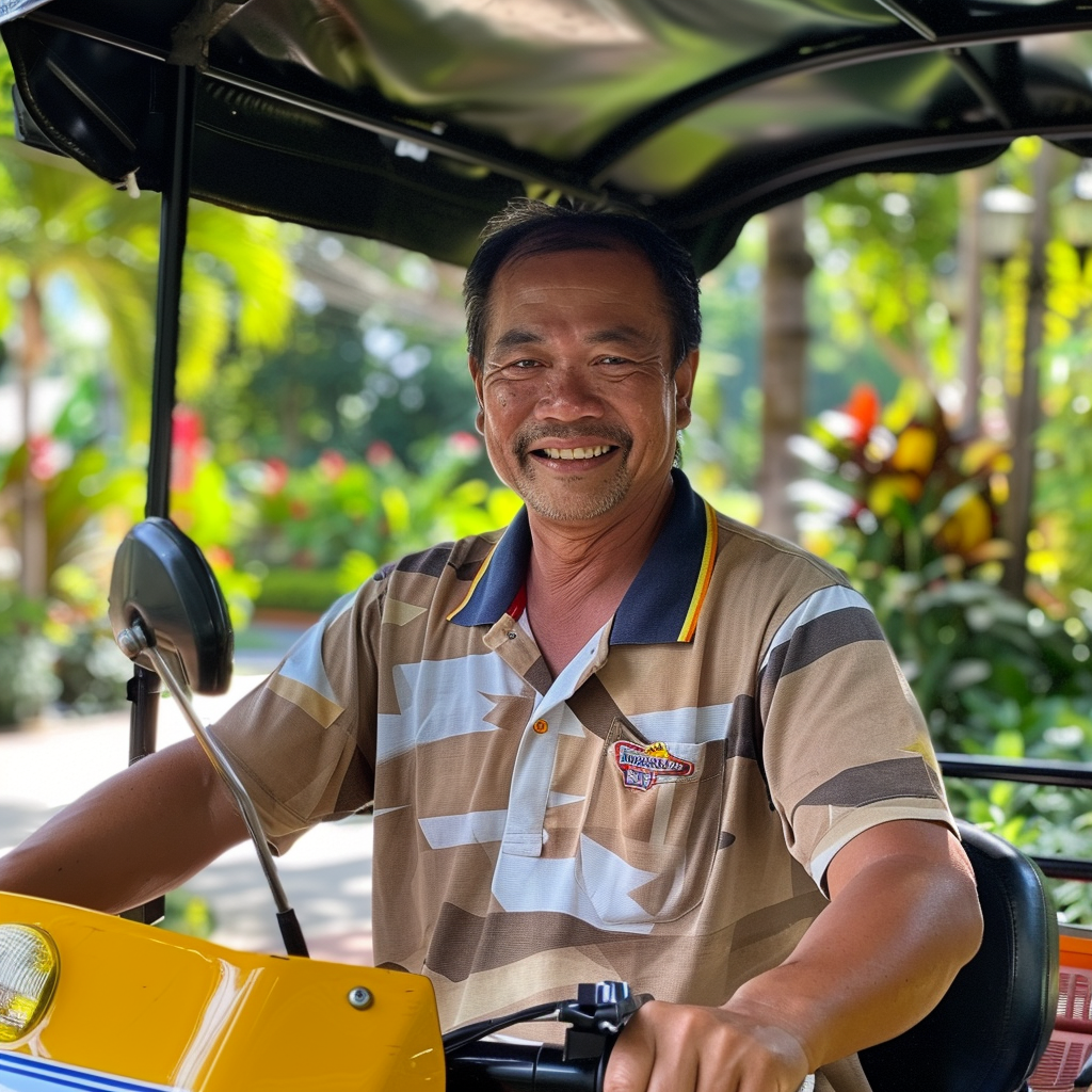 Smiling Thai tuk tuk driver and local guide in Bangkok - TukMe's experienced drivers provide authentic local experiences and city tours